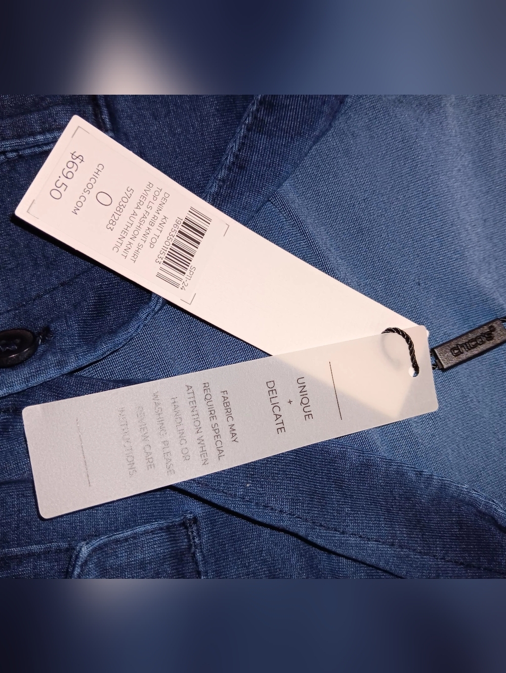 Chico's Indigo Textured Button-Front Shirt NWT - Picture 4 of 12